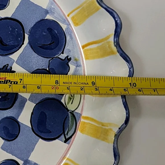 VINTAGE Mesa Int’l Hand Painted Blue/White Checkered Pie Plate, Hungary - Picture 3 of 5